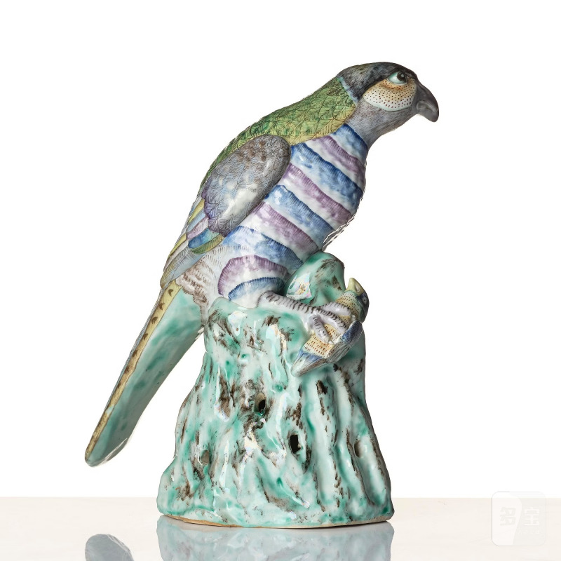 A rare famille rose figure of a hawk with its pray, - 图4